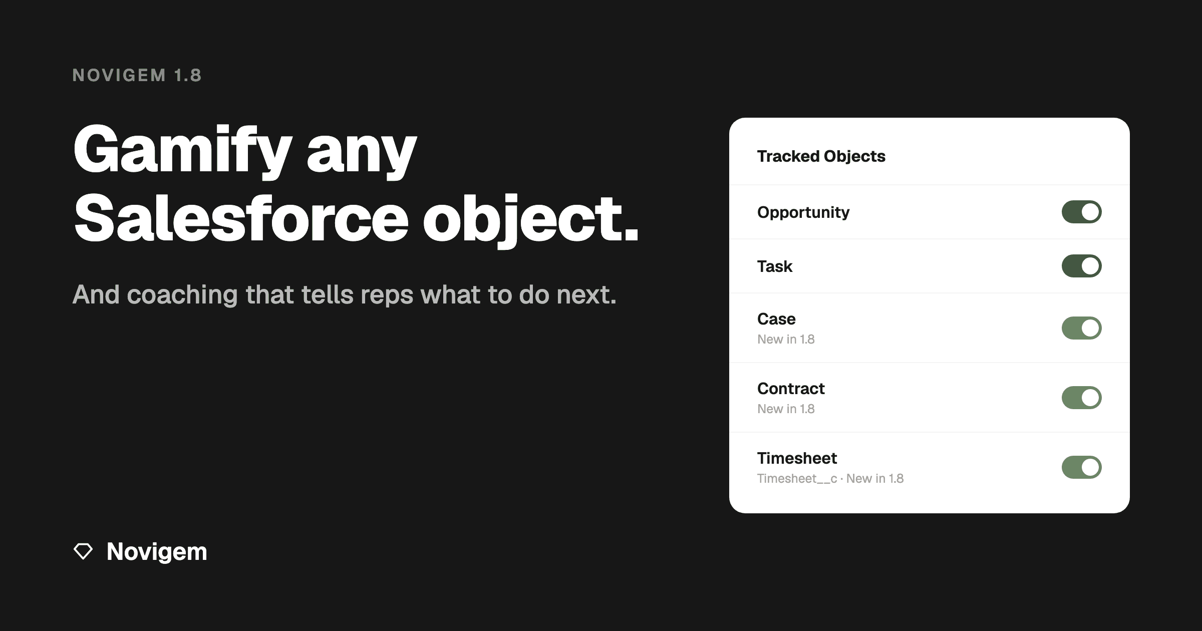 Novigem 1.8: Gamify Any Salesforce Object, and Coaching That Tells Reps What's Next