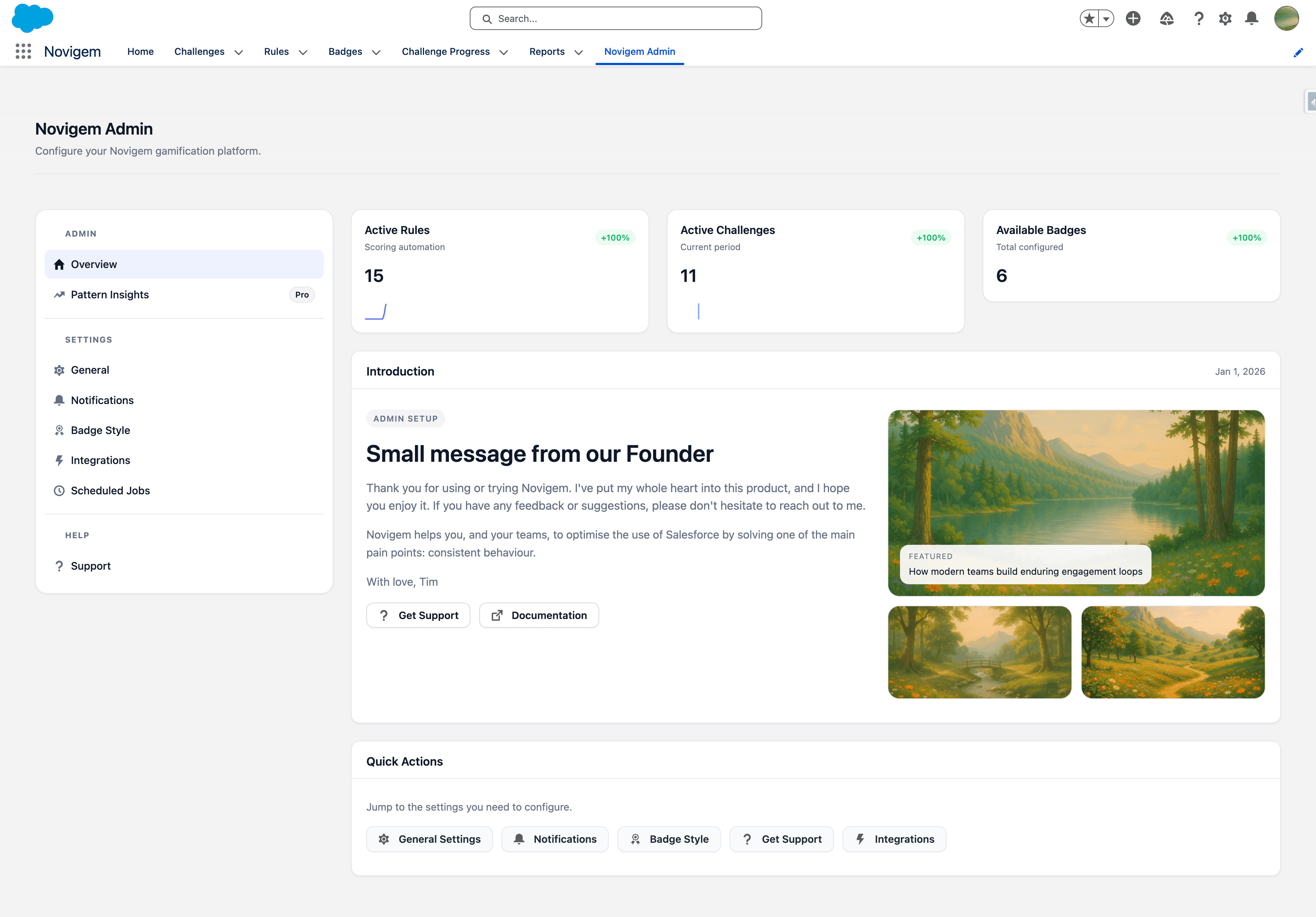 Novigem dashboard showing tracked CRM events and active rules